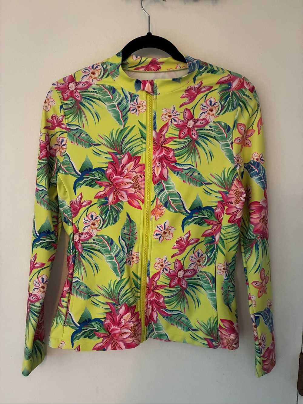 Caribbean Joe Tropical Floral Zip-Up Jacket - Yellow & Pink. Never worn. #128